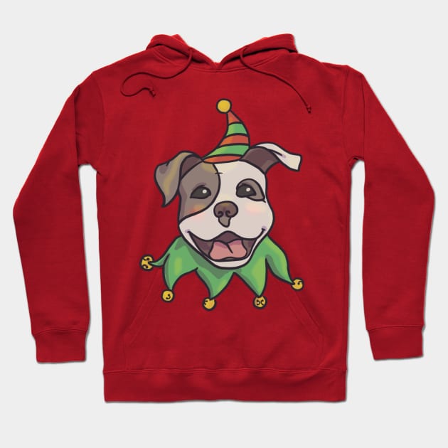 Christmas Pitbull Elf Hoodie by Artbysusant 